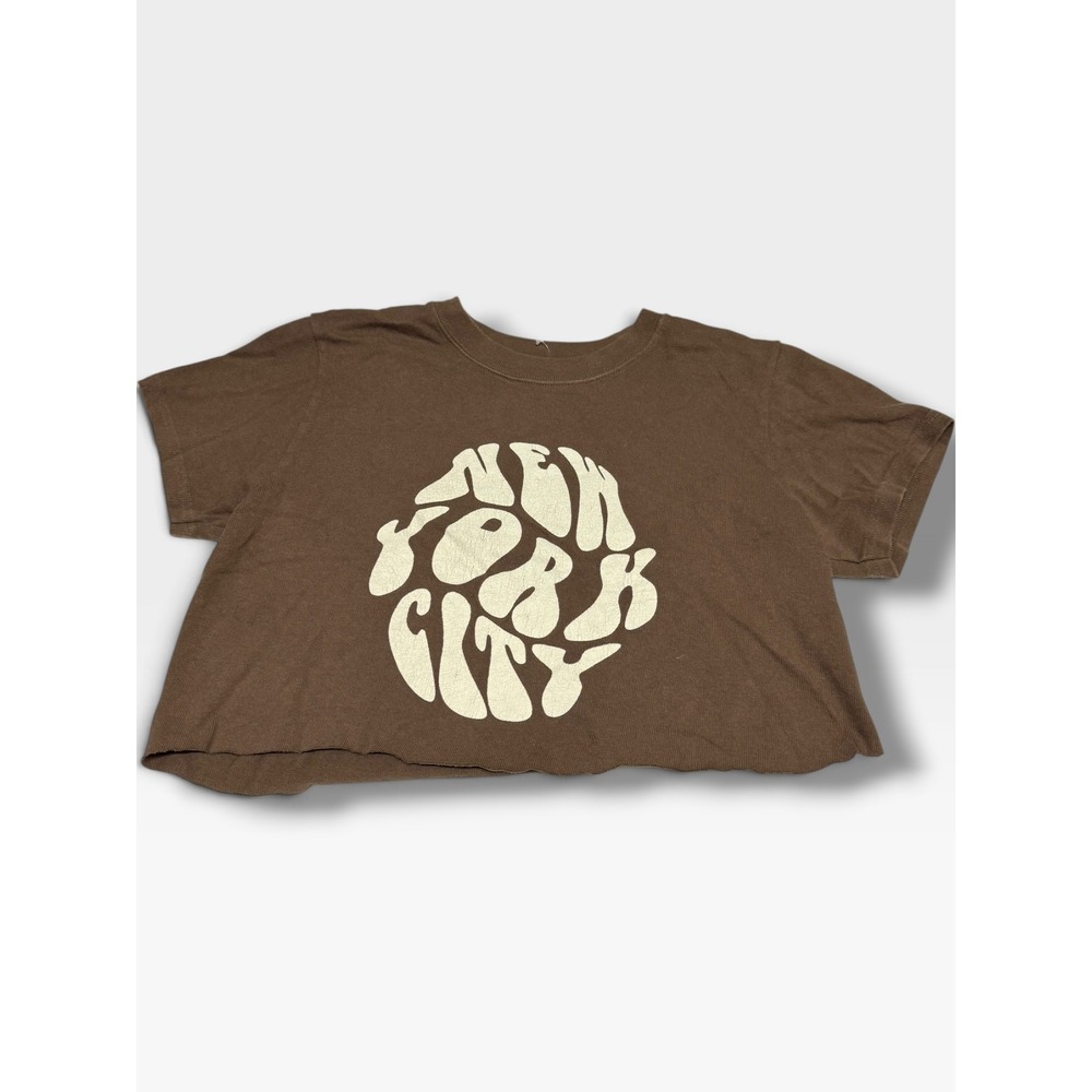 John Galt Brandy Melville Brown New York City Graphic Ultra Crop Top Tee OS